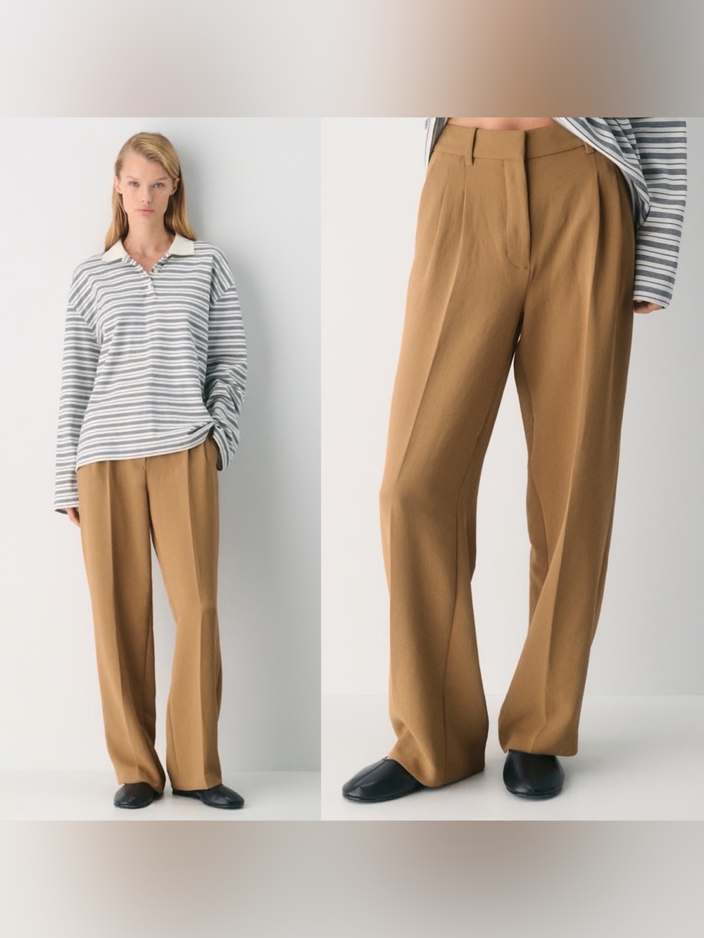 Aritzia- The Effortless Pant Crepette Sandy Beige High Waisted Wide Leg Size 12